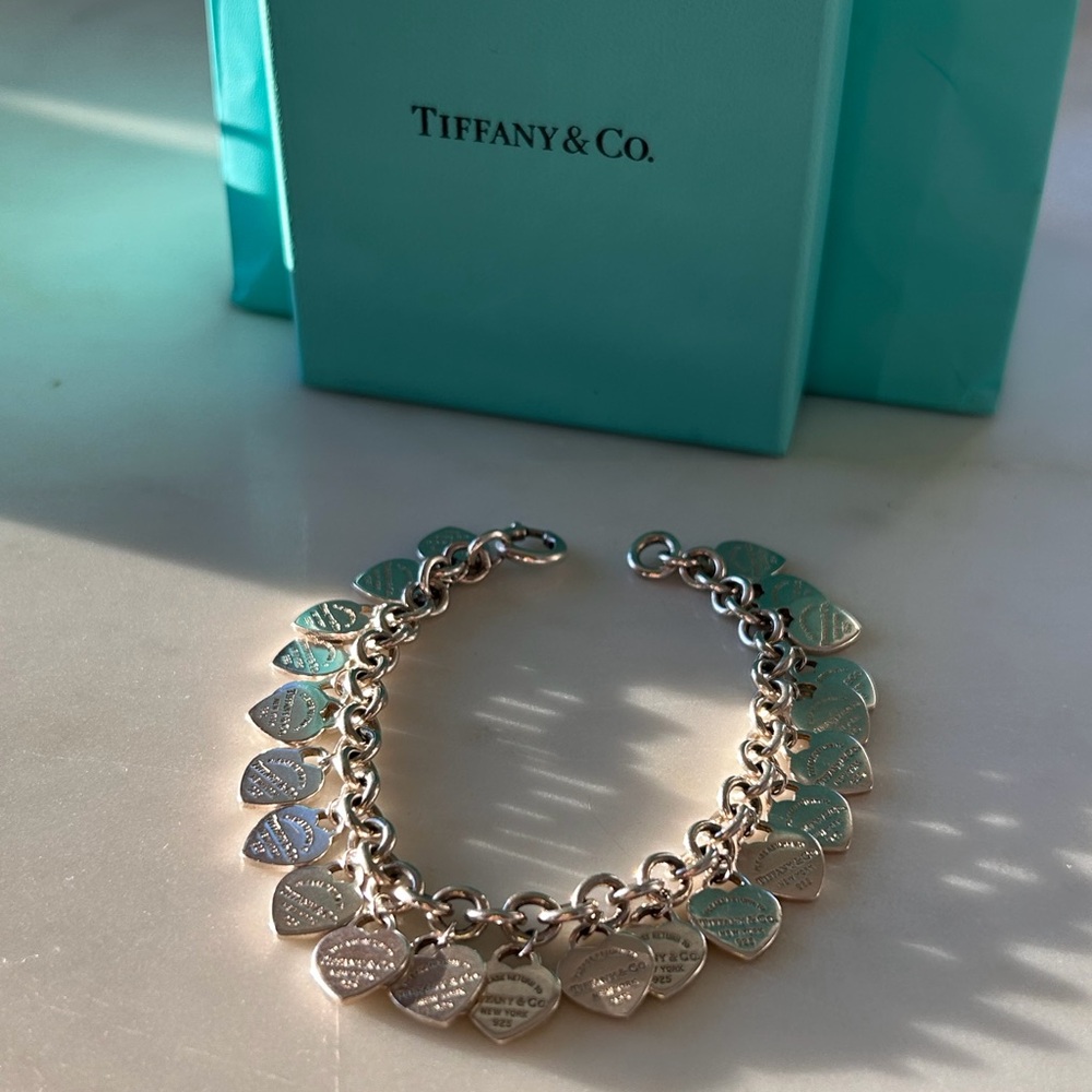 🩵 ULTRA RARE: Tiffany & Co. 23 Mini Heart Charms Sterling Bracelet (7.5” RTT)